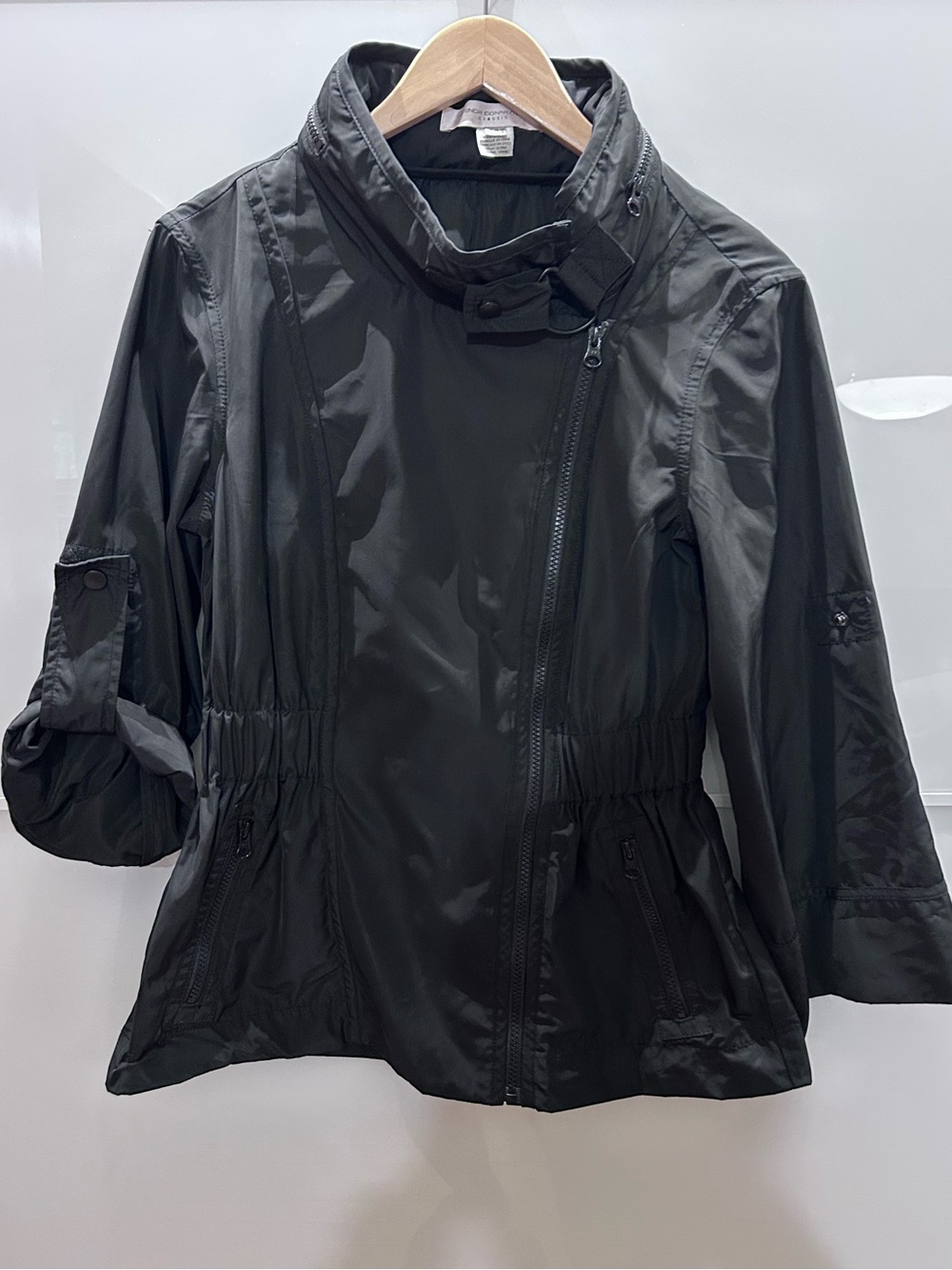 French Connection Black Asymmetrical Zip Utility Jacket